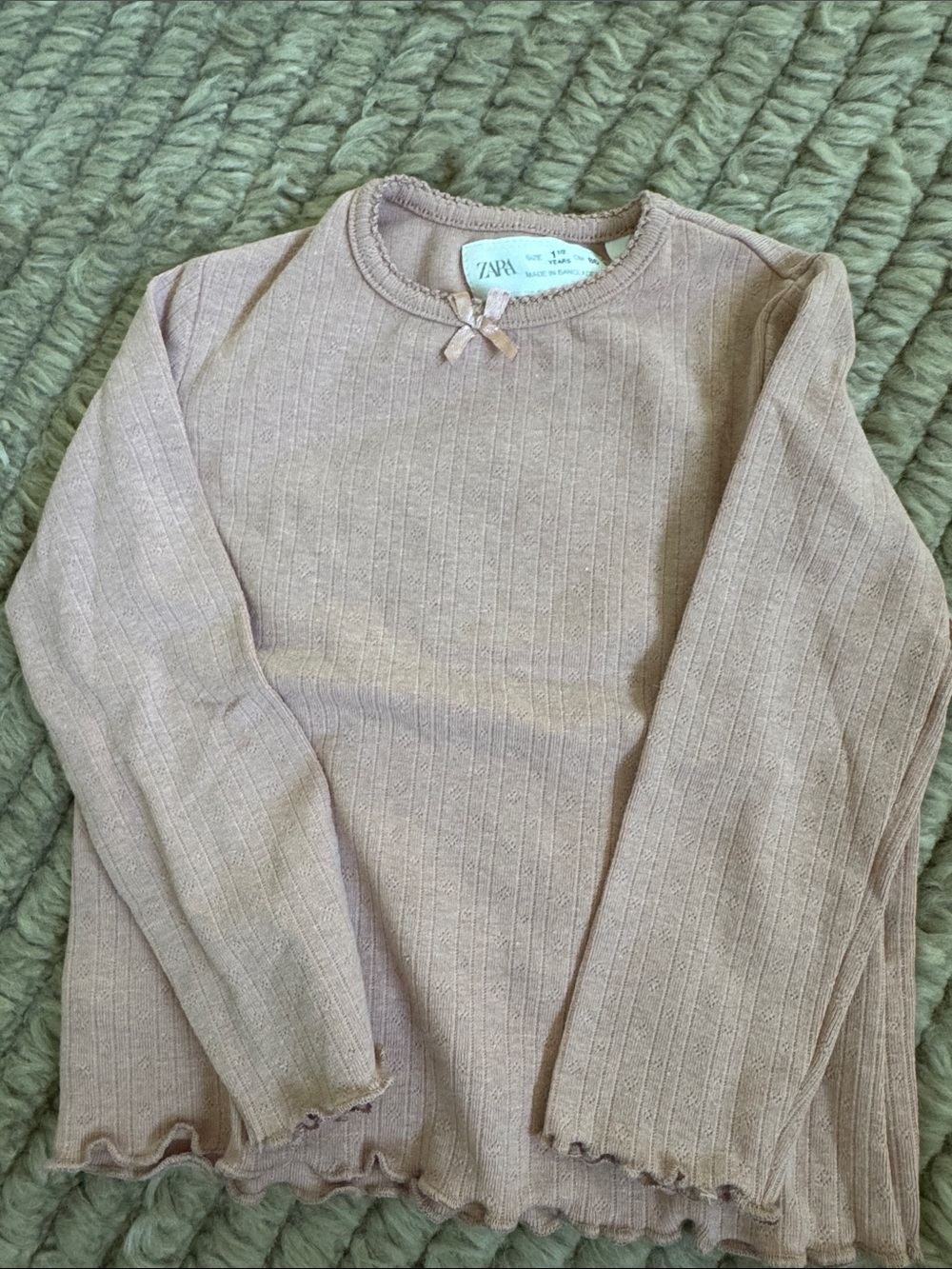 Zara Girls' Dusty Pink Ribbed Long-Sleeve Crew Sweater